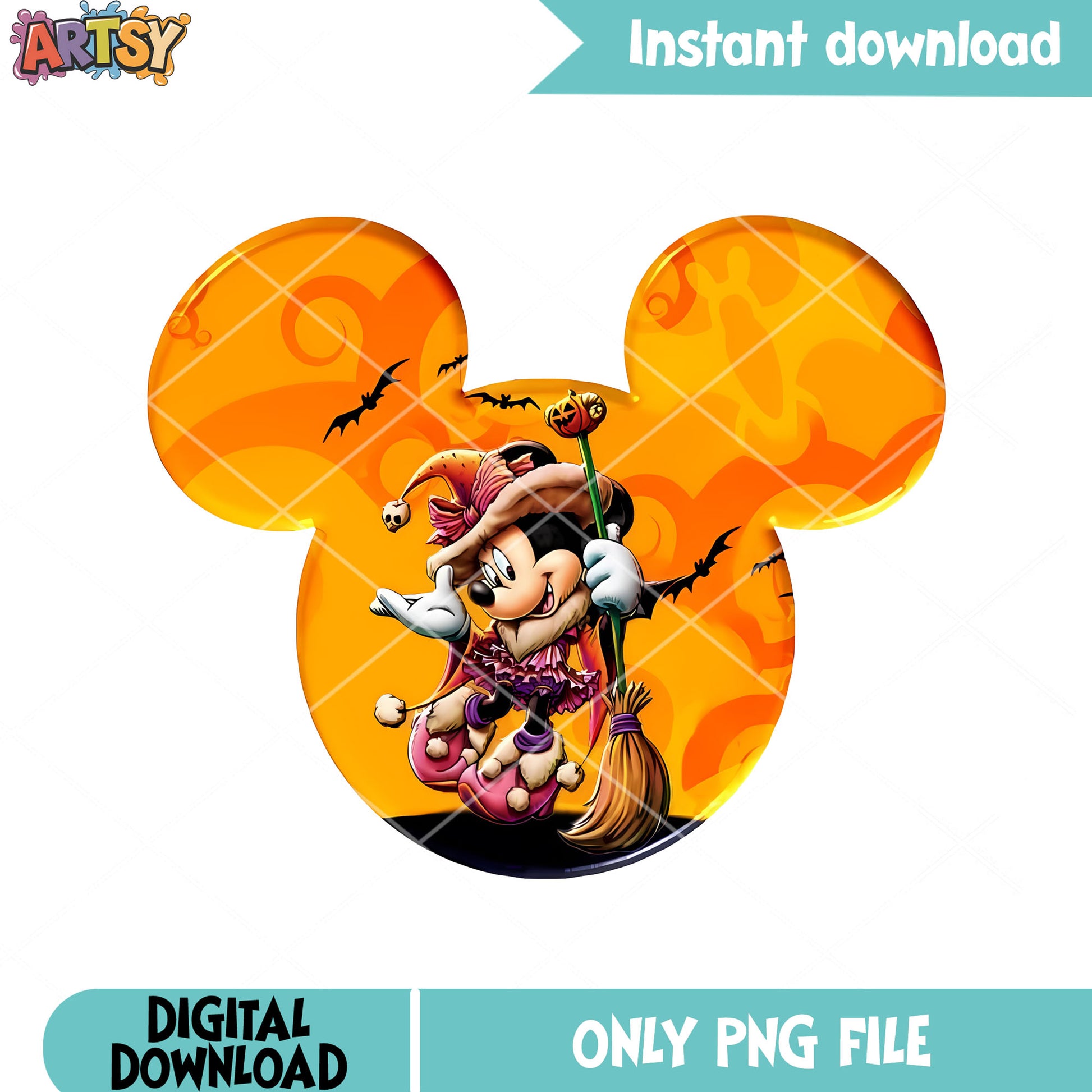 Scary bats minnie mouse png, witch broom png, disney character png