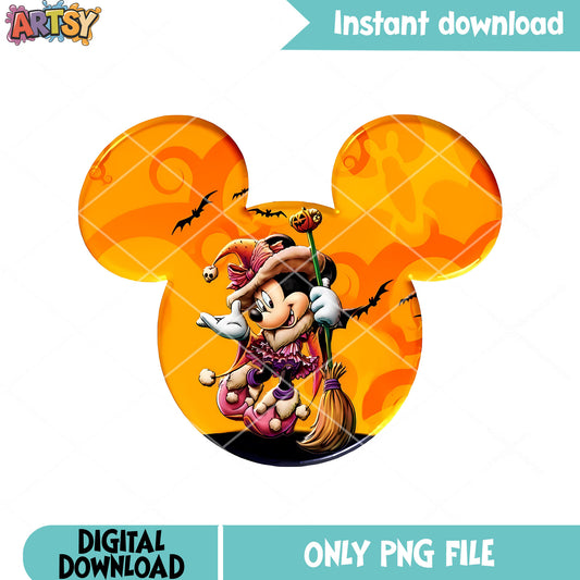 Scary bats minnie mouse png, witch broom png, disney character png