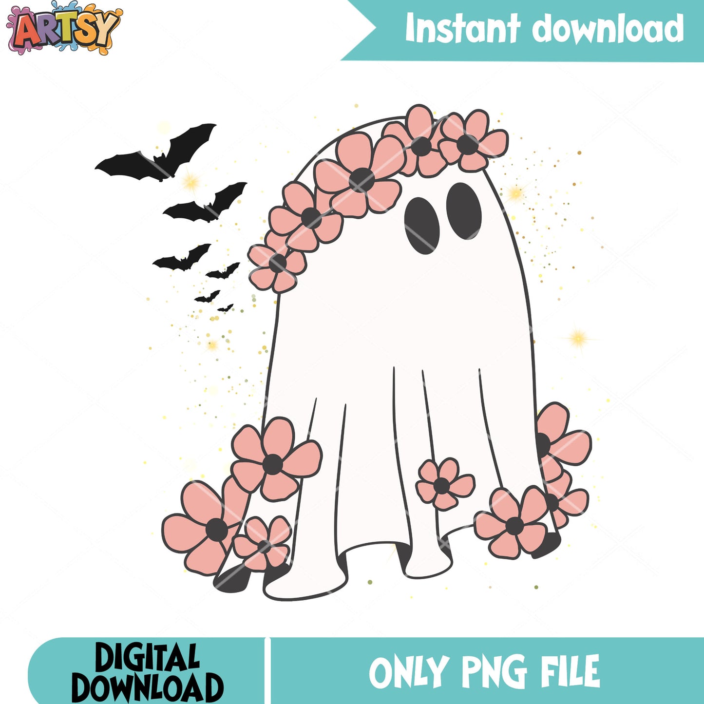 Scary bats pink garland png, ghost costume png, halloween scary png