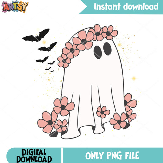 Scary bats pink garland png, ghost costume png, halloween scary png