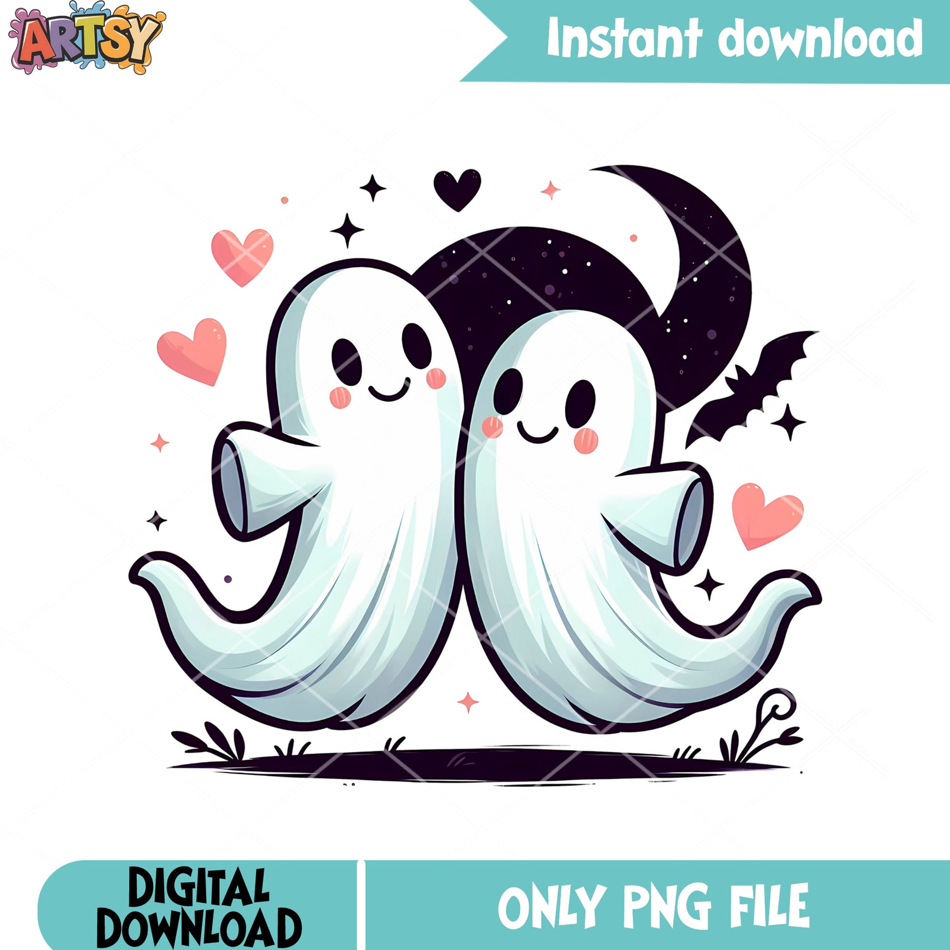 Scary bats pink heart png, starry night png, cute halloween png