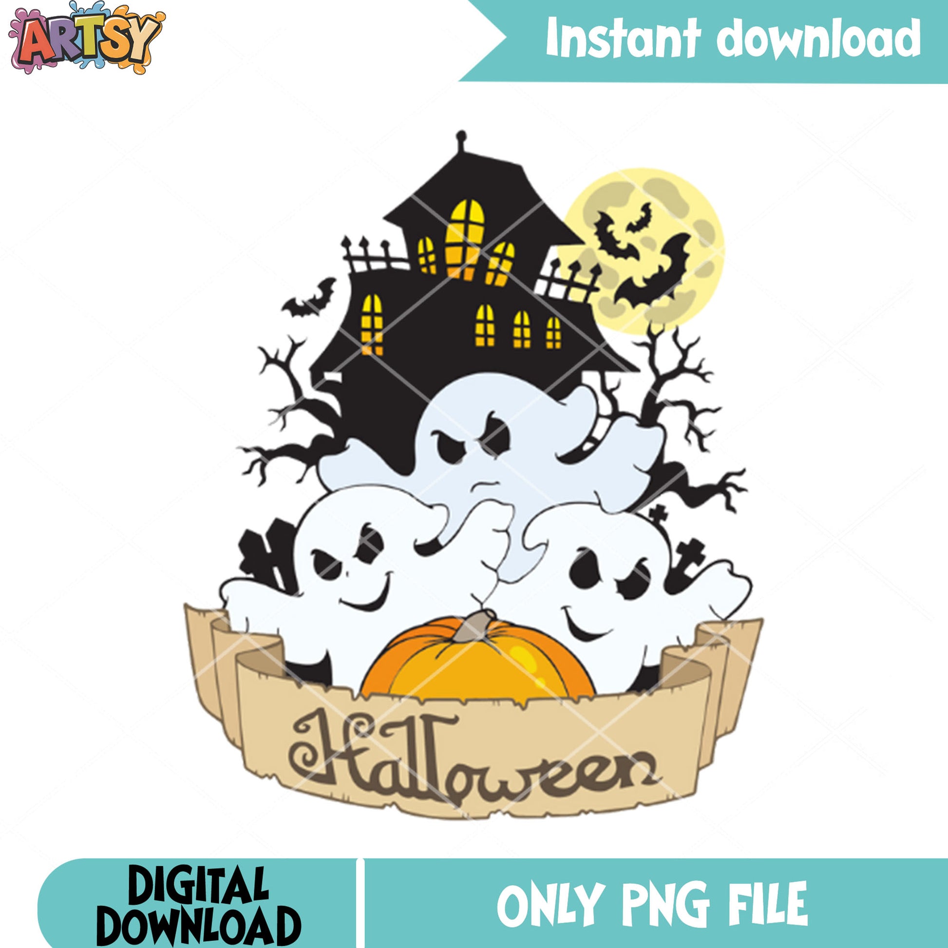 Scary bats png, spooky castle png, spooky halloween png