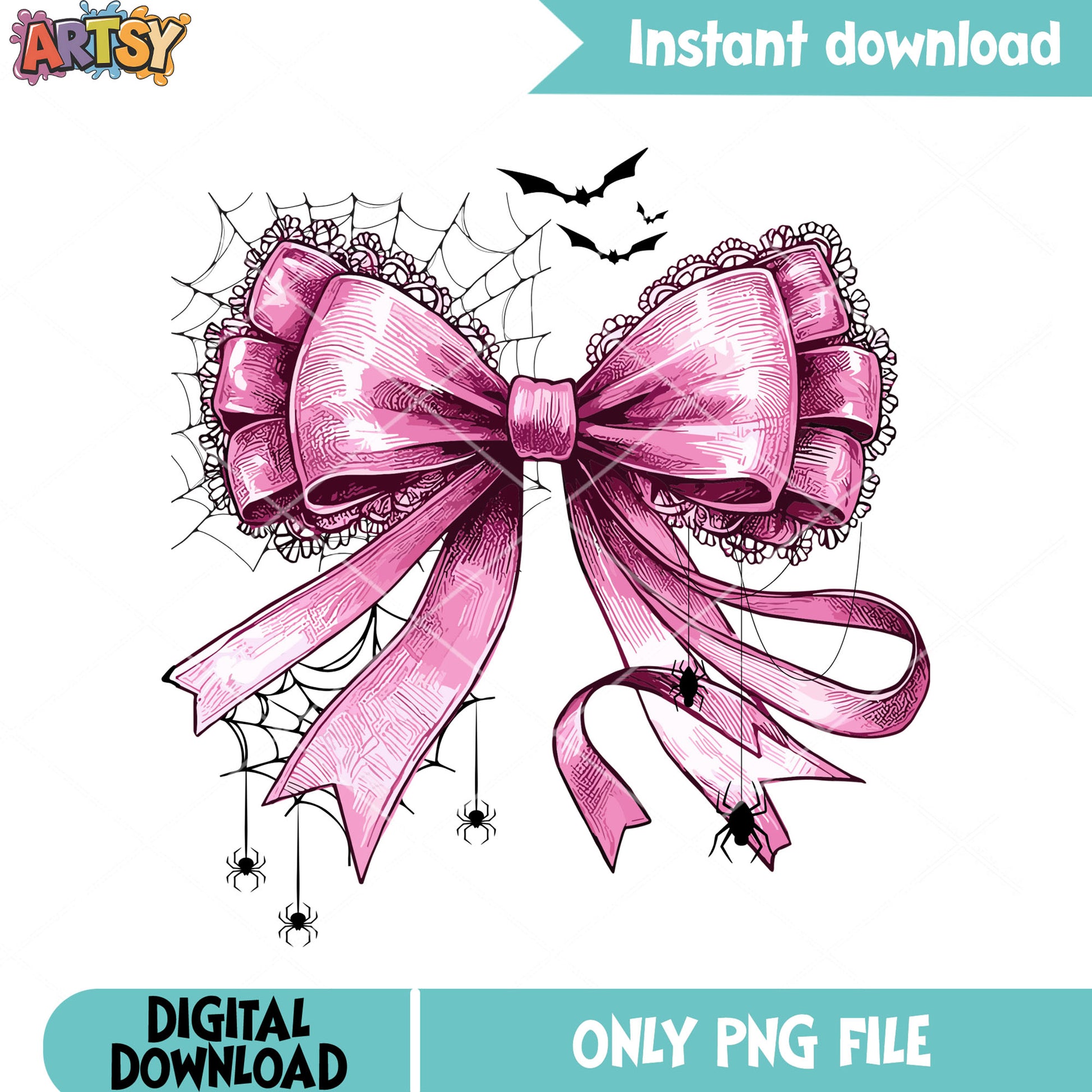 Scary bats spider web png, pink bow tie png, halloween scary png