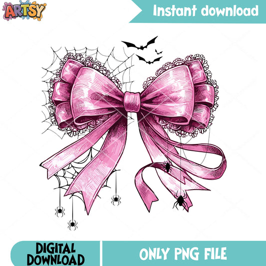 Scary bats spider web png, pink bow tie png, halloween scary png