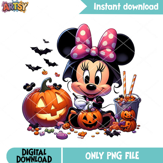 Scary bats wicker pumpkin png, minnie mouse png, disney halloween png