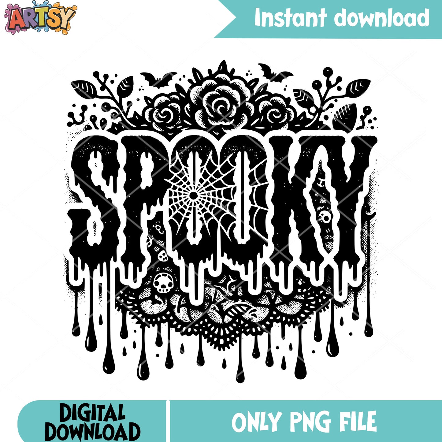 Scary bloody spooky art png, spider web png, scary halloween png