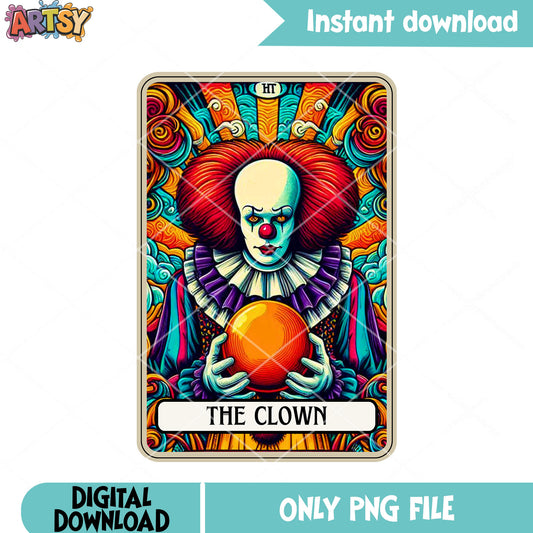 Scary card the clown red eyes png, red pearl png, magic cloud​ png