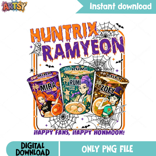 Scary noodle huntrix png, happy halloween​ png, demon hunter kpop png