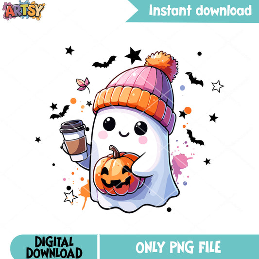 Scary pumpkin bats ghost png, hot chocolate png, halloween scary png