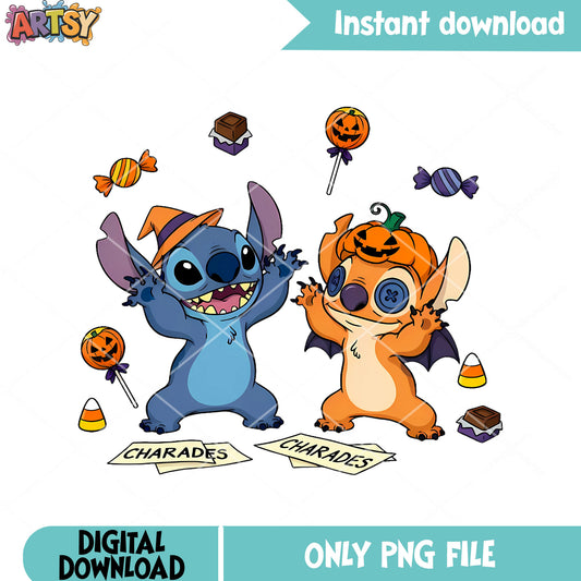 Scary pumpkin hat stitch png, orange stitch png, happy halloween png