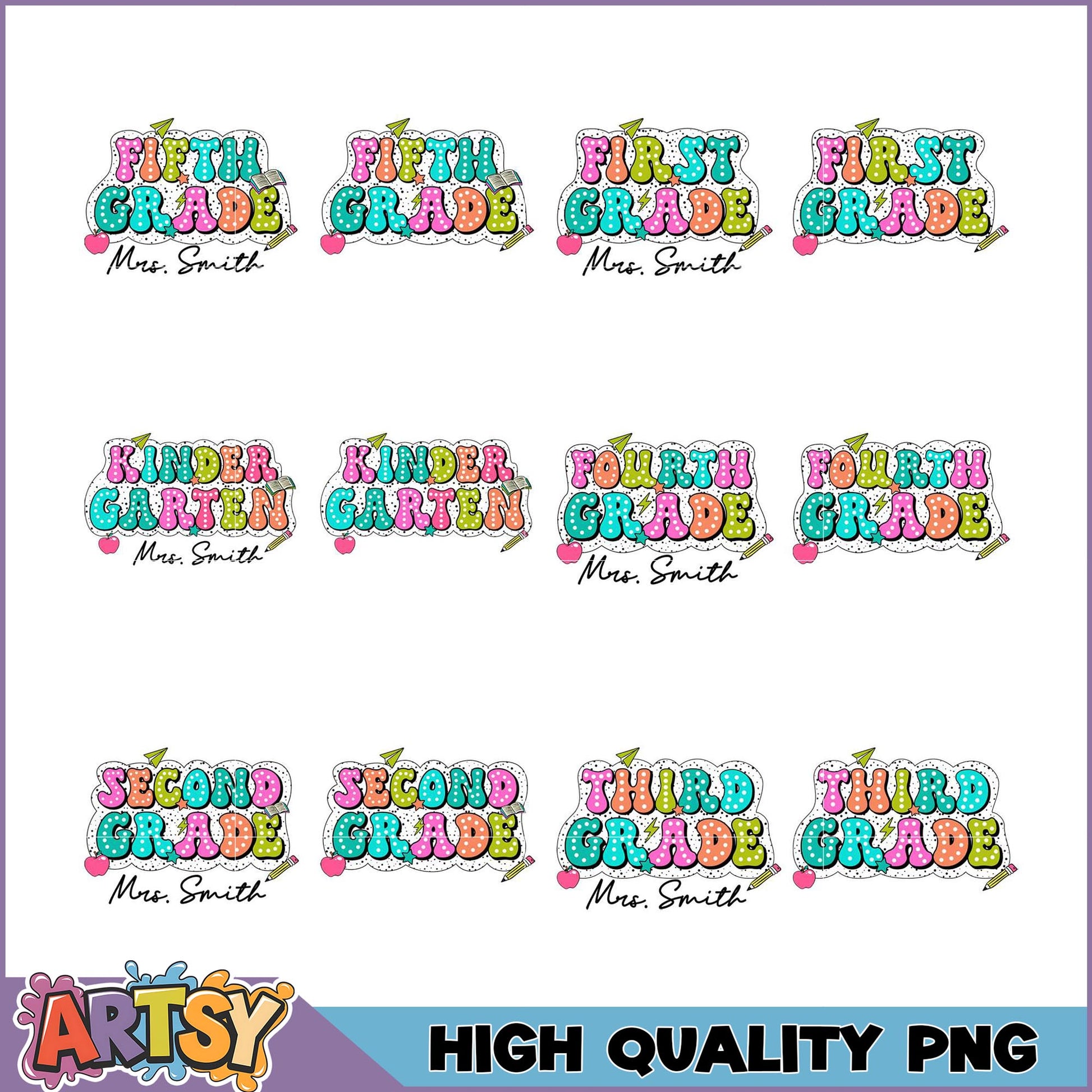 School Grades PNG Bundle Kindergarten-5th Grade