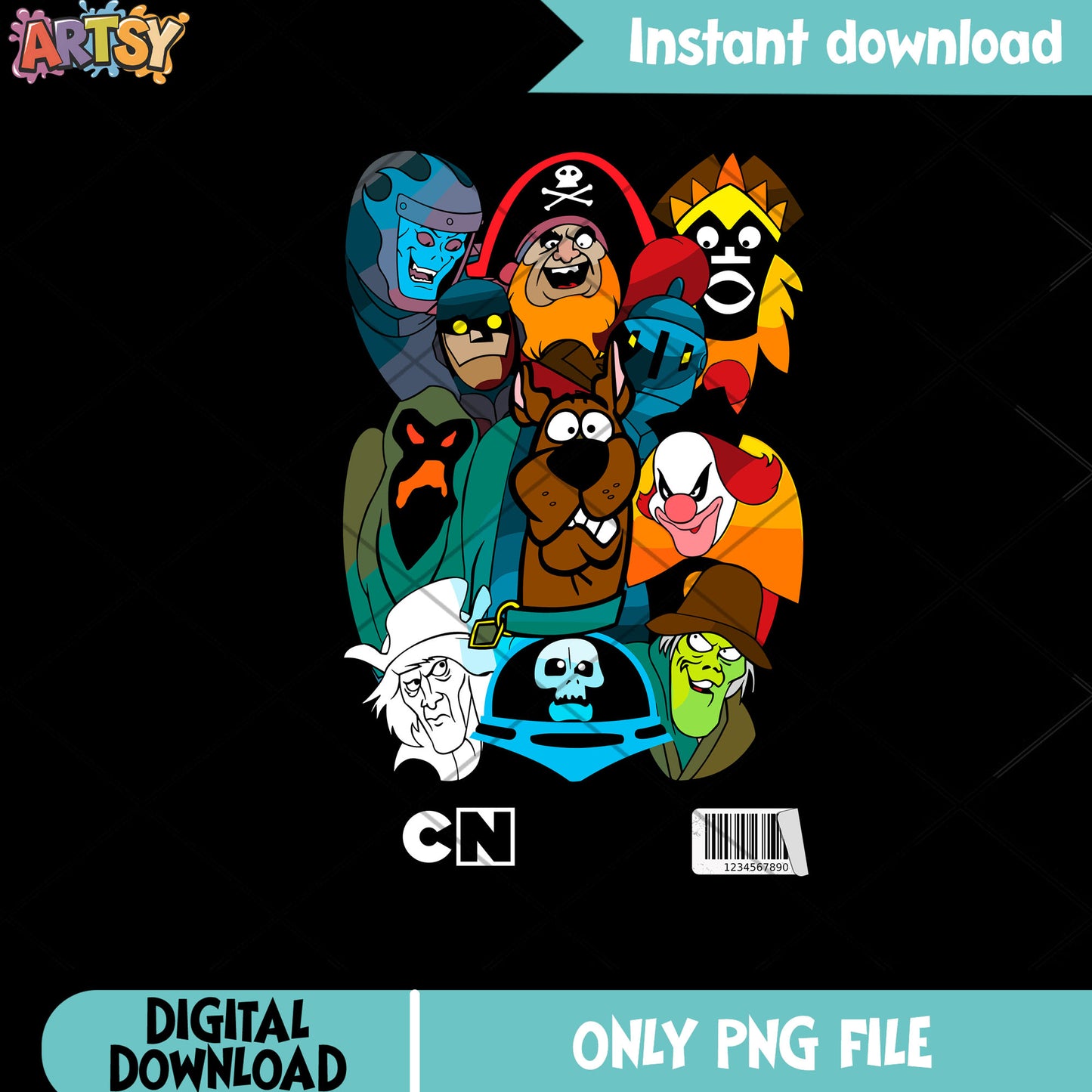 Scooby Doo png, monster gang png, retro cartoon png