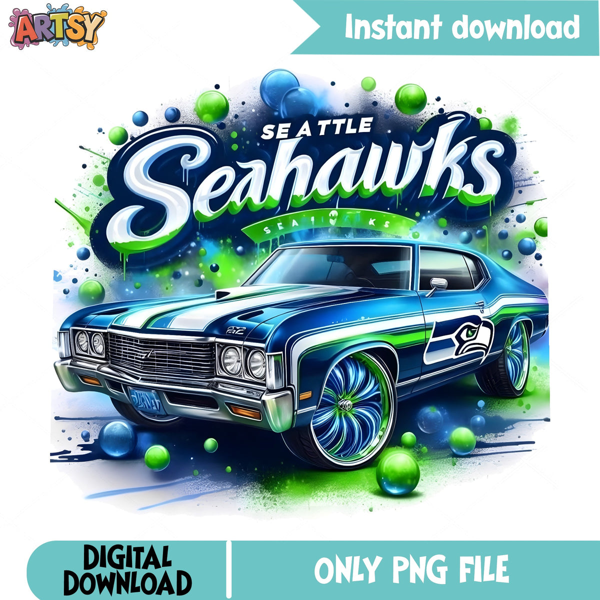 Seattle Seahawks PNG, NFL Football Car Design, Sublimation PNG
