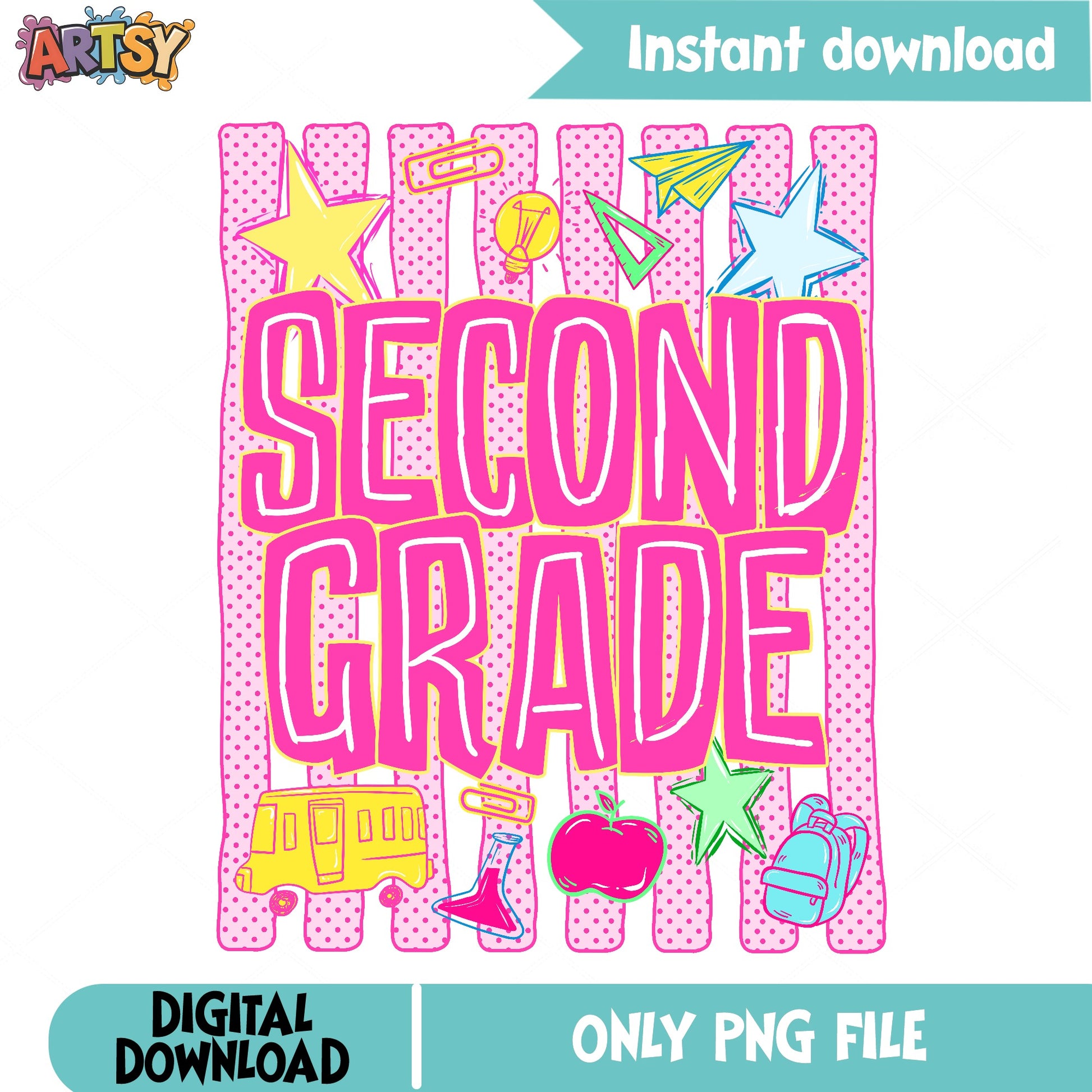 Second Grade Back To School PNG, 2nd Grade Shirt PNG, Teacher PNG