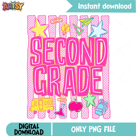 Second Grade Back To School PNG, 2nd Grade Shirt PNG, Teacher PNG