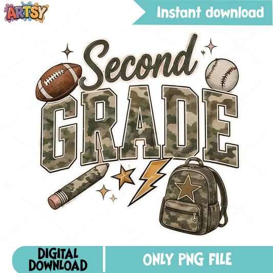 Second Grade Camo PNG, Back To School PNG, 2nd Grade PNG