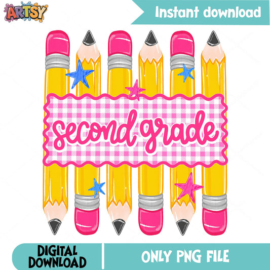 Second Grade Pencils PNG, Back To School PNG, Teacher PNG