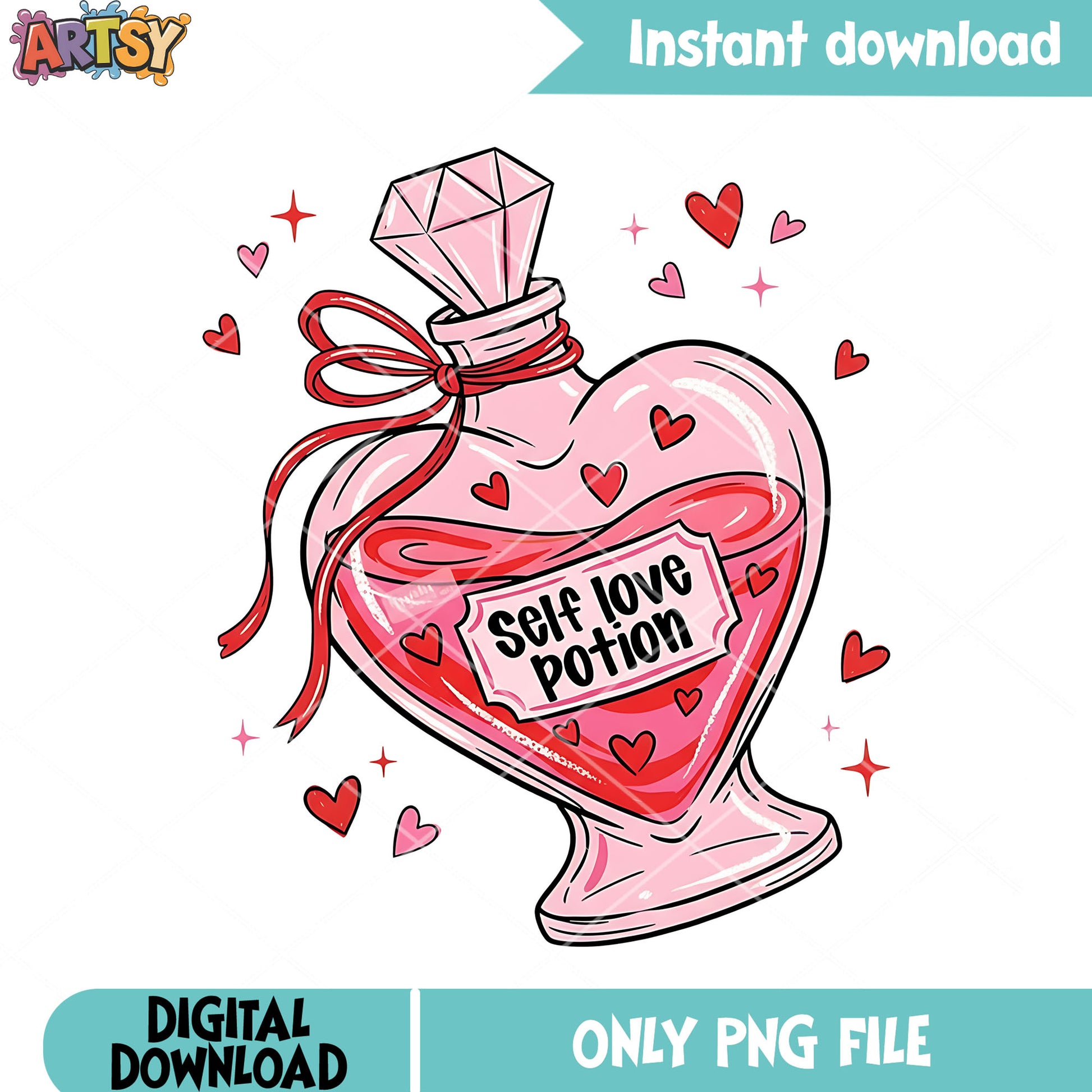 Self-love png, potion bottle png, valentine aesthetic png