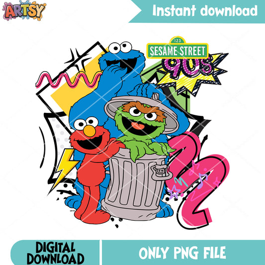 Sesame Street 90s png, Elmo png, cookie monster​ png