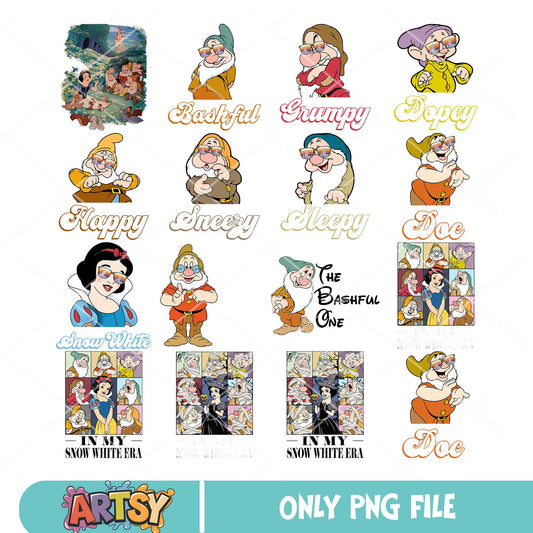 Seven drawf and princess png bundle, disney drawf png, snow white png