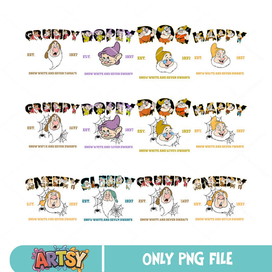 Seven drawf halloween est png bundle, disney drawf png, halloween est png