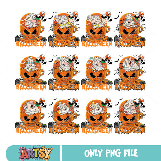 Seven drawf halloween png bundle, snow white png, pumpkin disney png