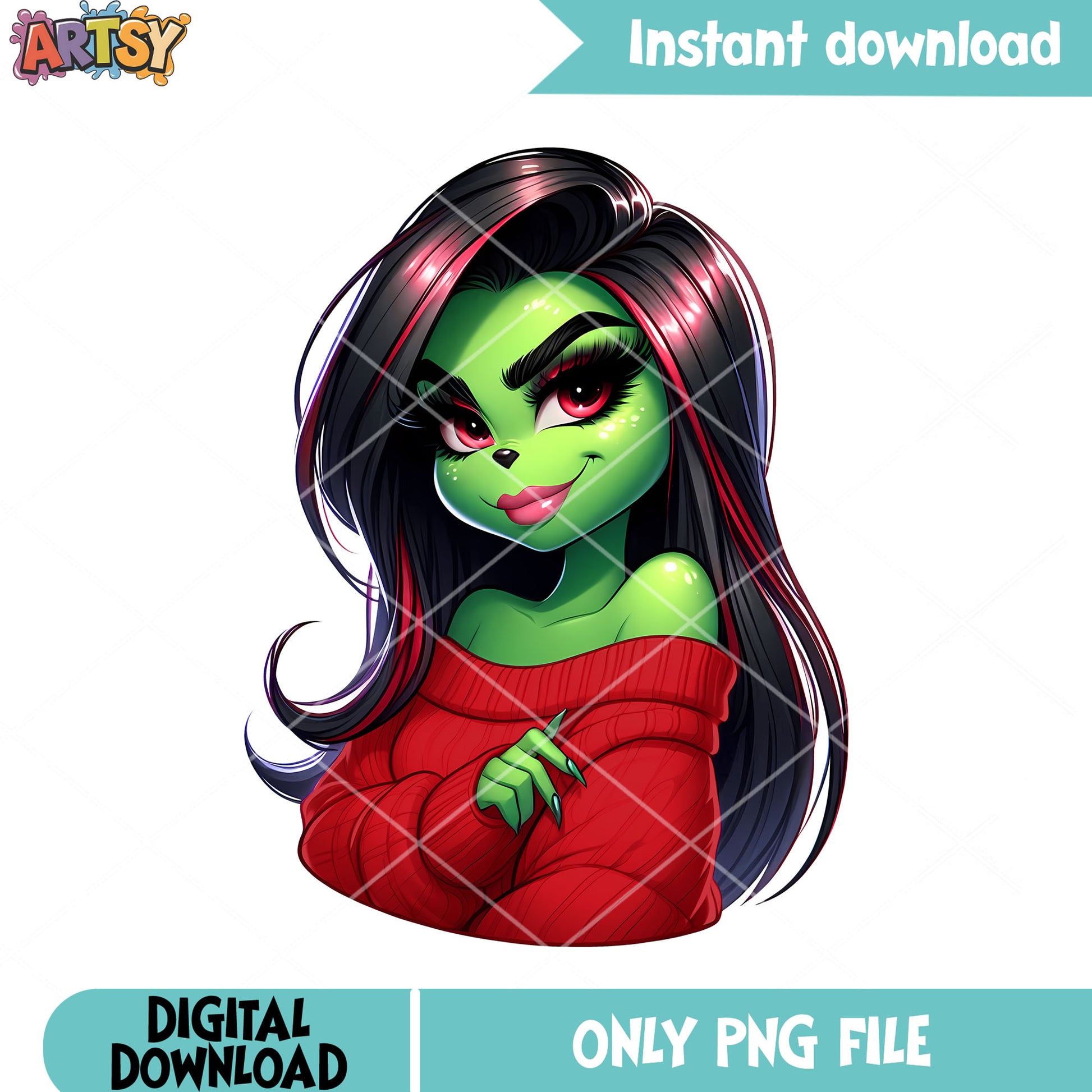 Sexy red sweater grinch woman png, christmas cards png, the grinch png