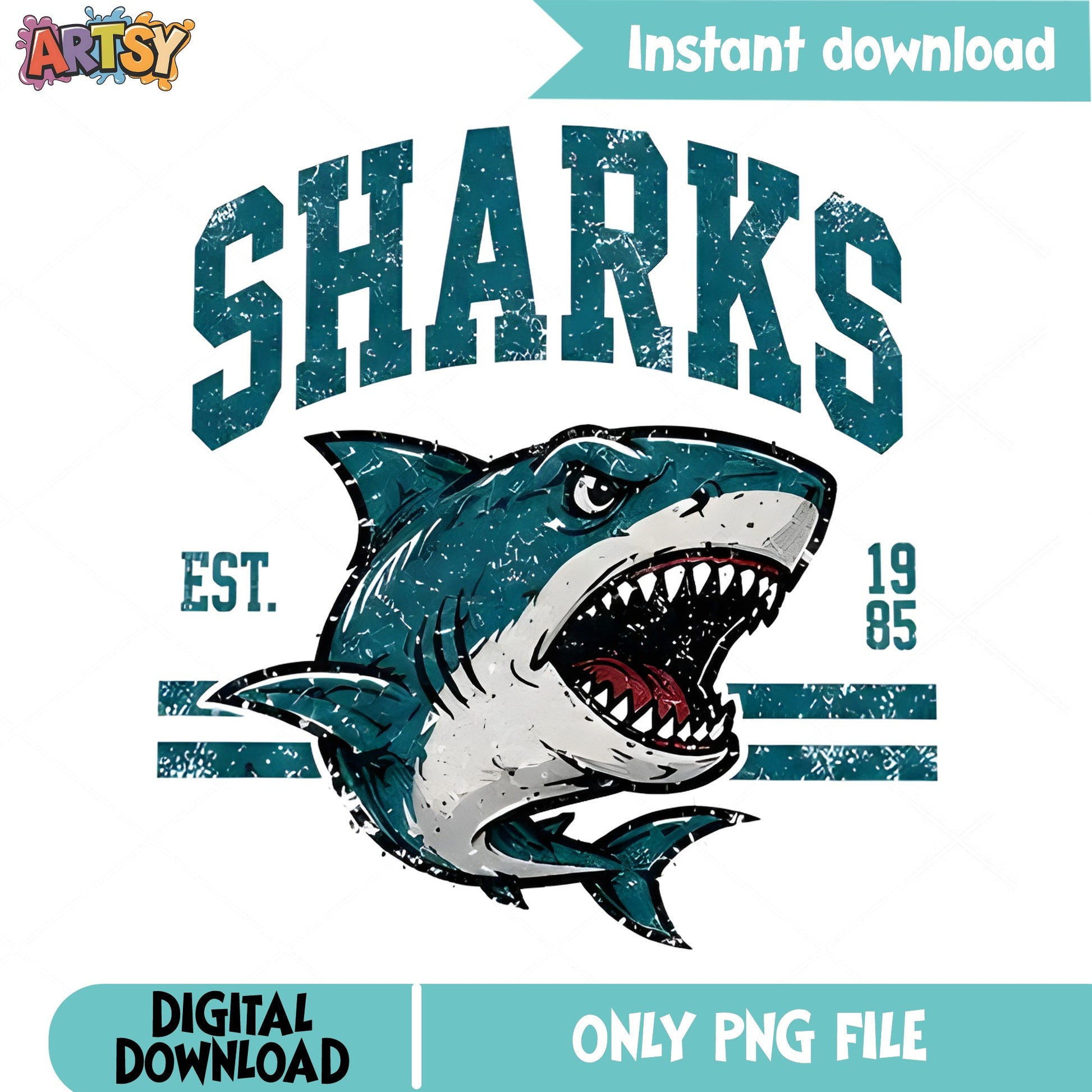 Sharks Est 1985 Vintage PNG, Retro Shark Team PNG, Shark PNG