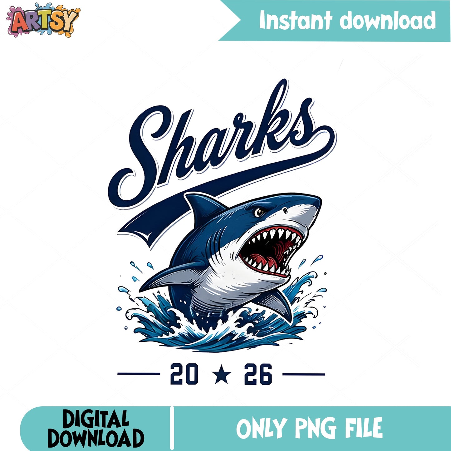 Sharks Team Mascot PNG, Sport Shark Logo PNG, Ocean Wave PNG