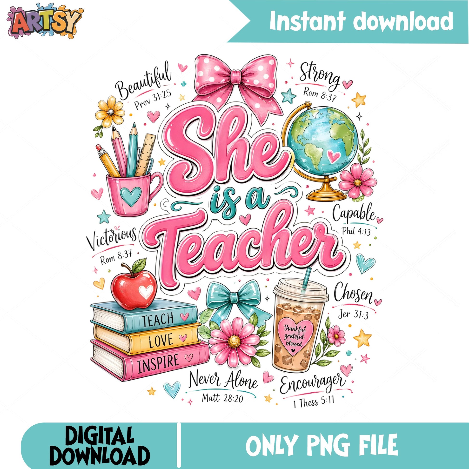 She Is A Teacher PNG, Christian Teacher Gift PNG, Teacher PNG