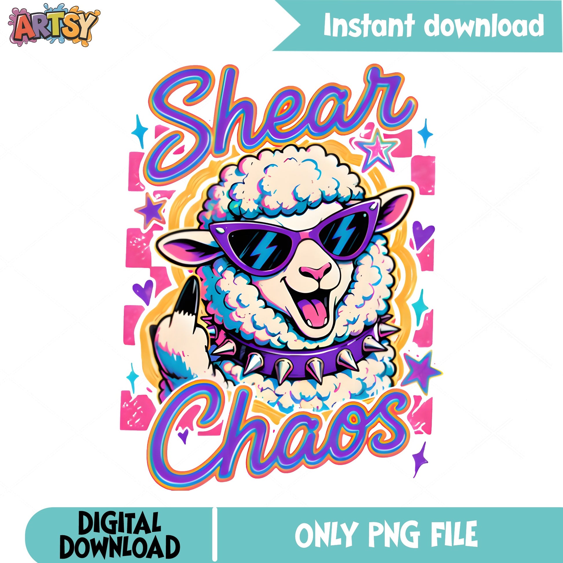Shear Chaos Funny Sheep PNG, Cool Sheep Sublimation PNG, Sassy Lamb PNG