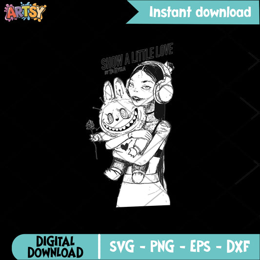 Show a little love labubu svg, love labubu svg, labubu outline svg