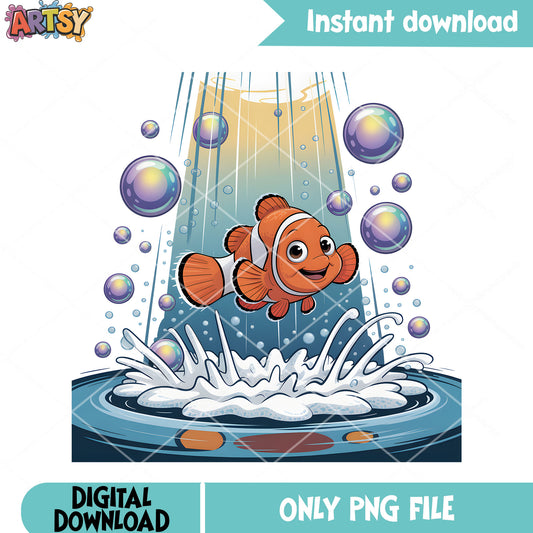Shower nemo bubble png, nemo fish png, disney movies​ png