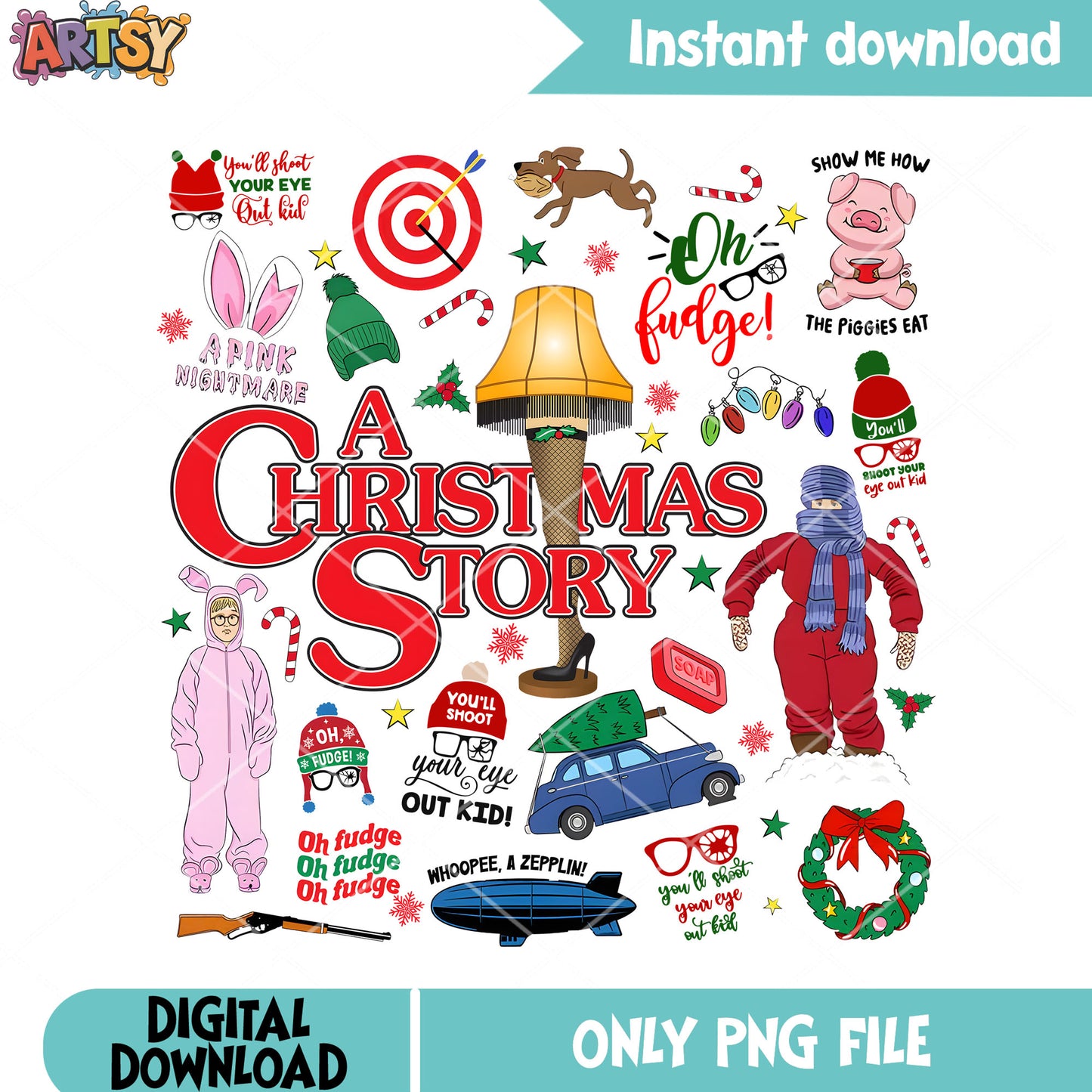 Show me how pigies eat png, a christmas story png, merry xmas png