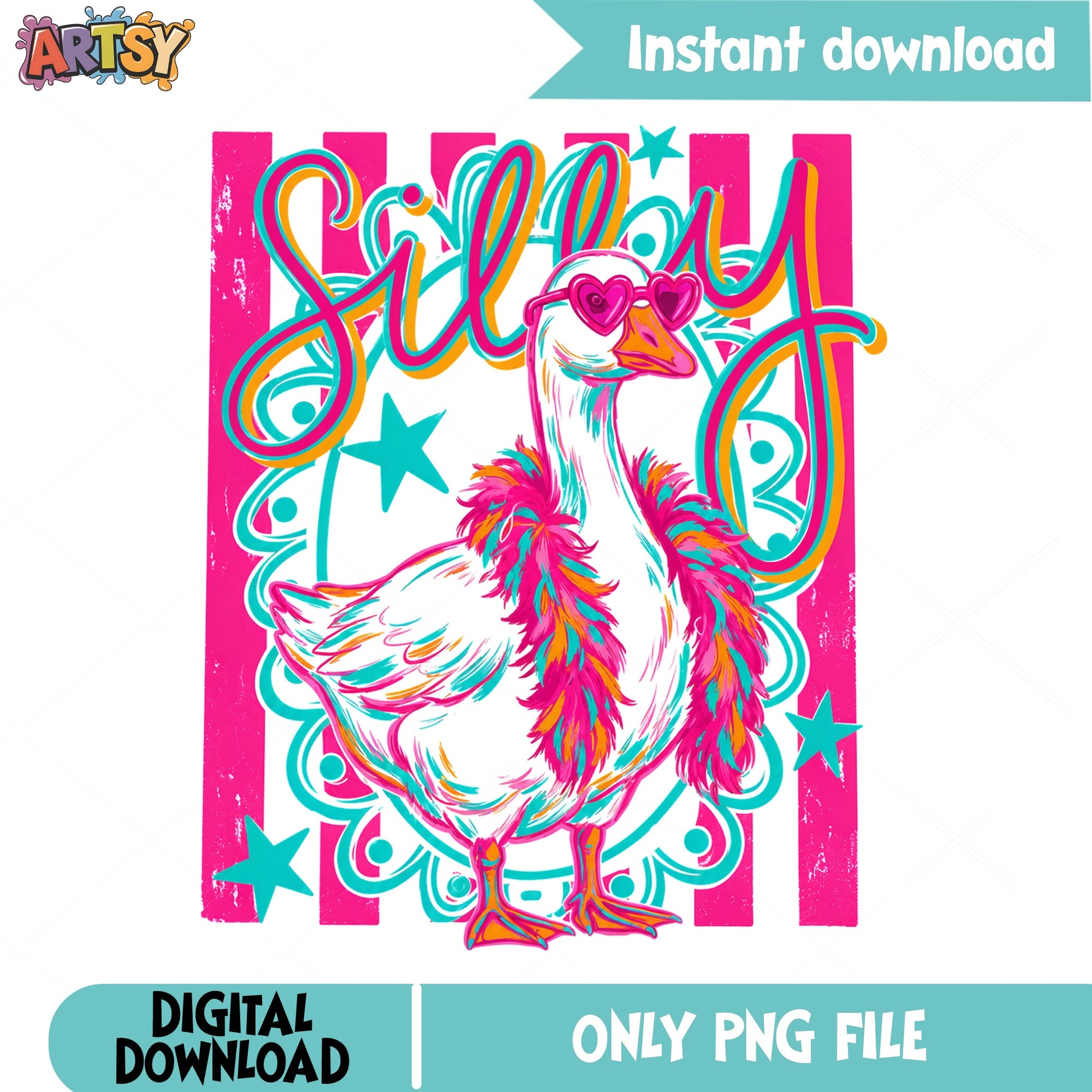 Silly Goose With Sunglasses PNG, Funny Duck Shirt, Colorful PNG