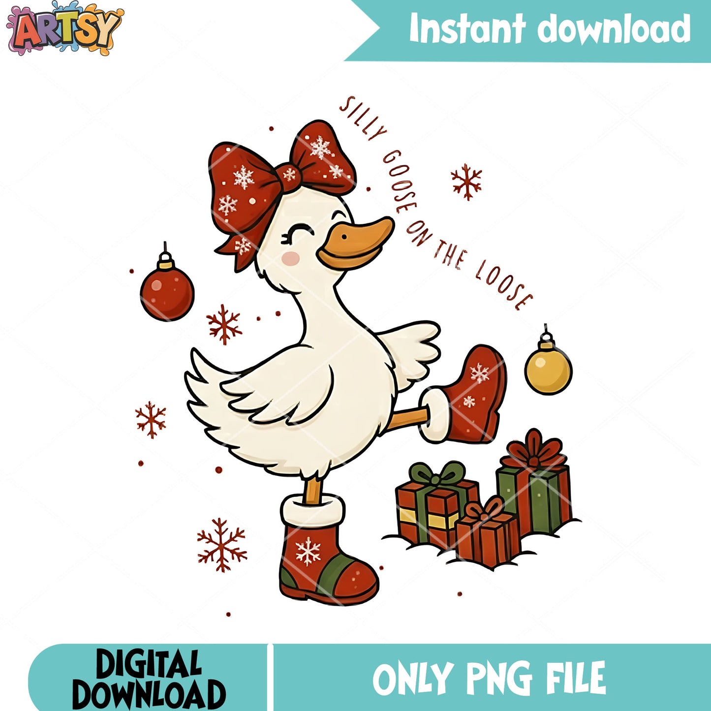 Silly goose on the loose png, christmas gifts png, christmas sock png