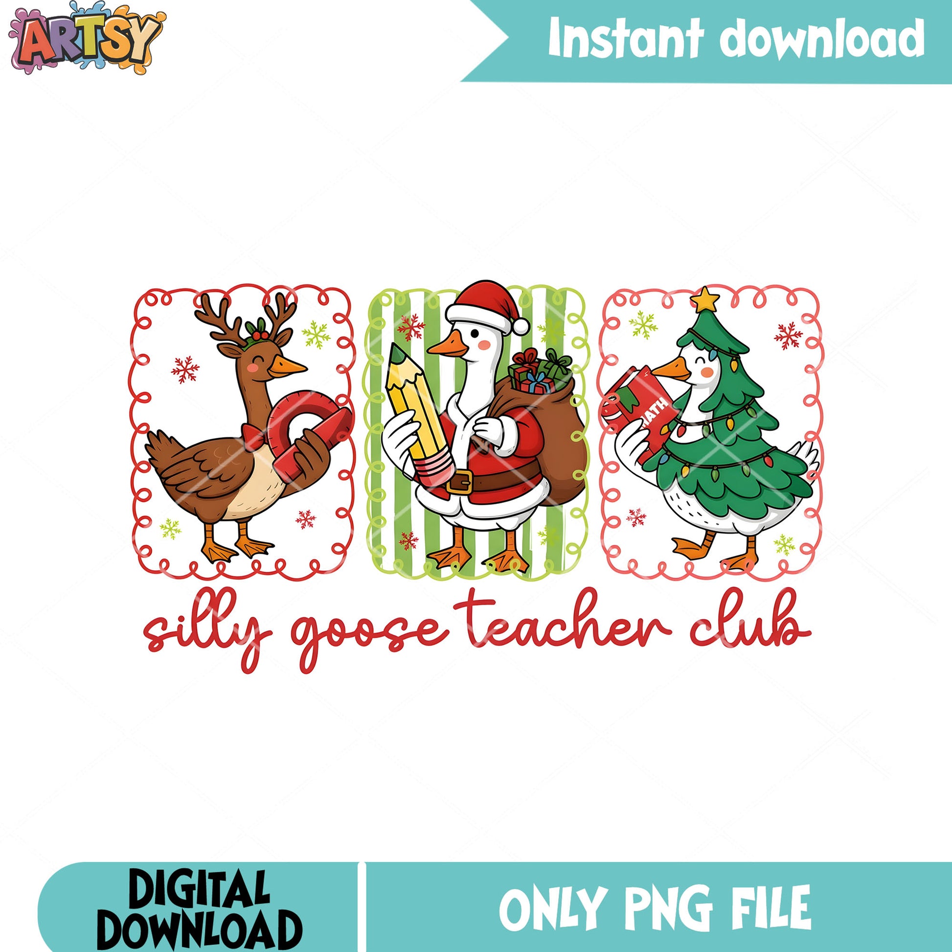 Silly goose teacher club png, reindeer horn png, christmas tree png