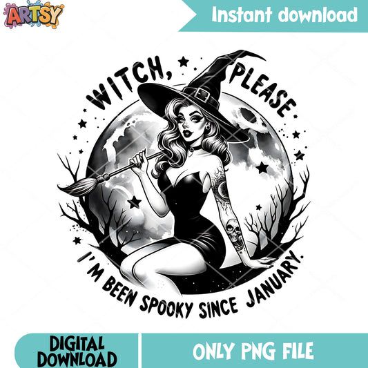 Since january Witch style sexy png, full moon png, halloween scary png