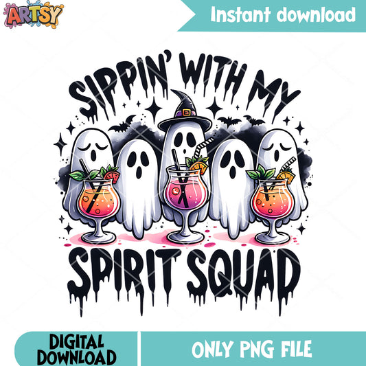 Sippin with my spirit squad png, witch hat png, scary halloween png
