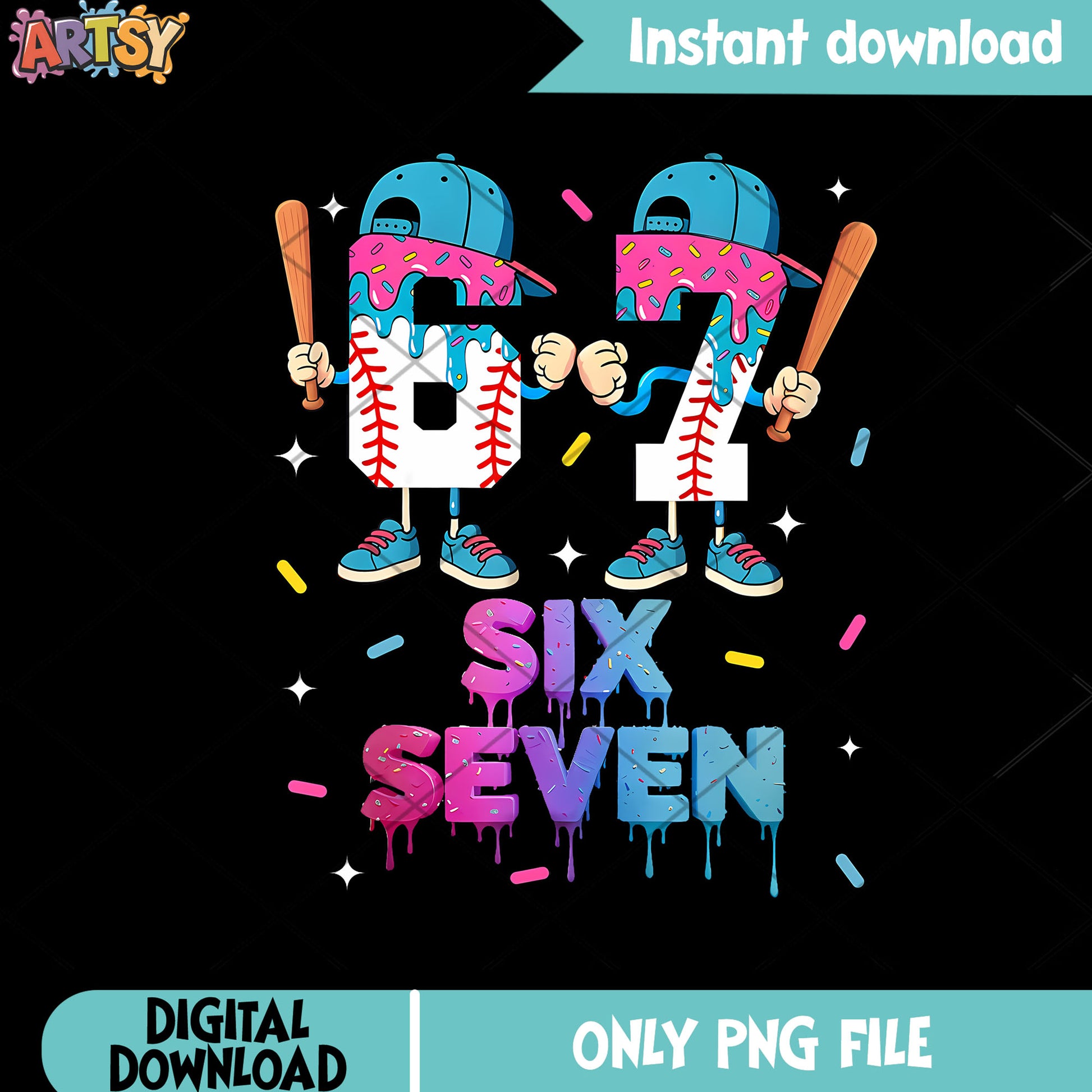 Six Seven Meme Gen Alpha png, baseball png, ice cream ​png
