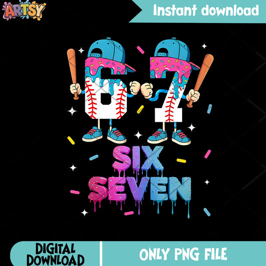 Six Seven Meme Gen Alpha png, baseball png, ice cream ​png