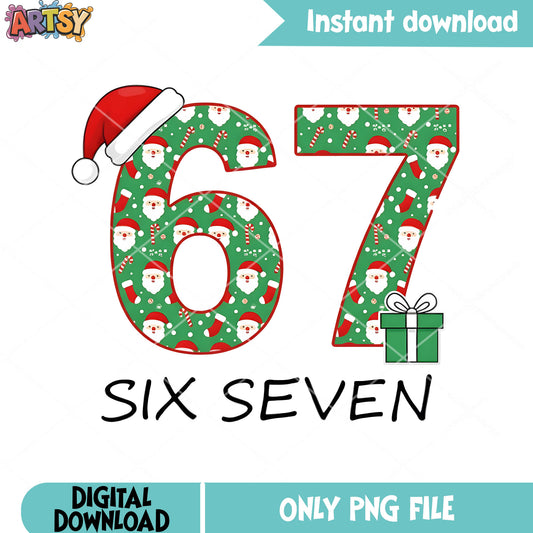 Six seven christmas gift png, 6 7 trend png, six seven christmas png