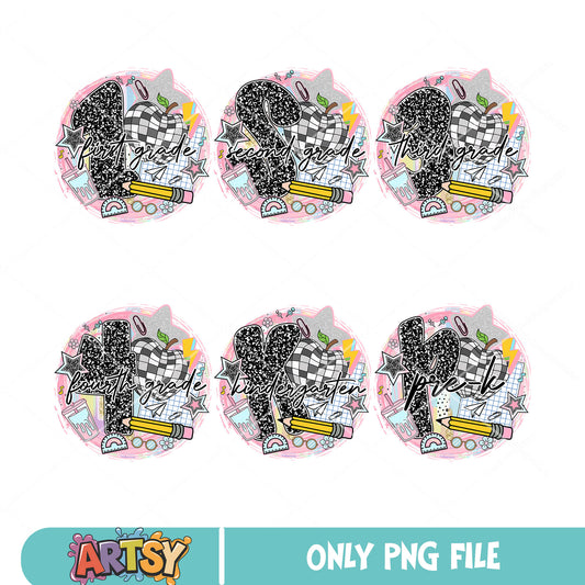 Sixth grade school vibes png bundle, school grades png, school vibes png