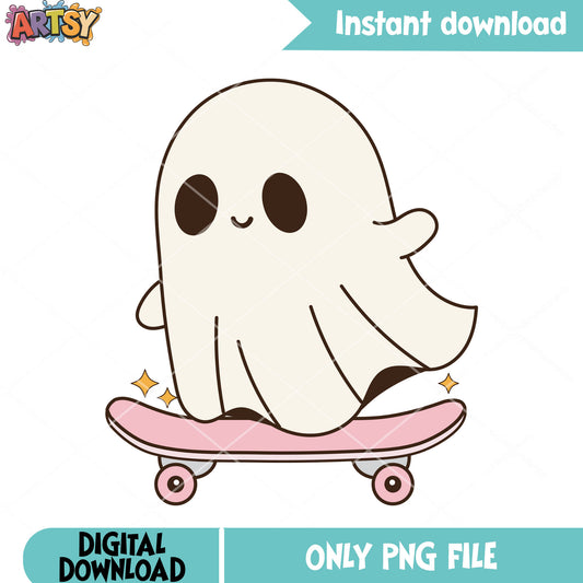 Skateboard Baby ghost png, costume ghost png, scary halloween night png 