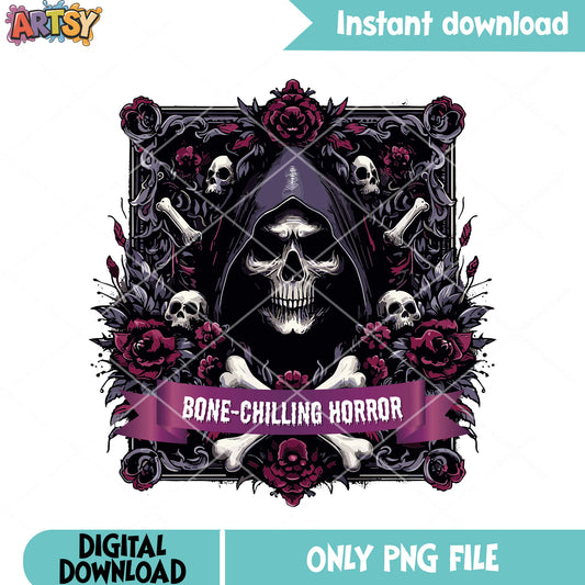 Skeleeton skull crarzy png, hooded cloak png, halloween scary png