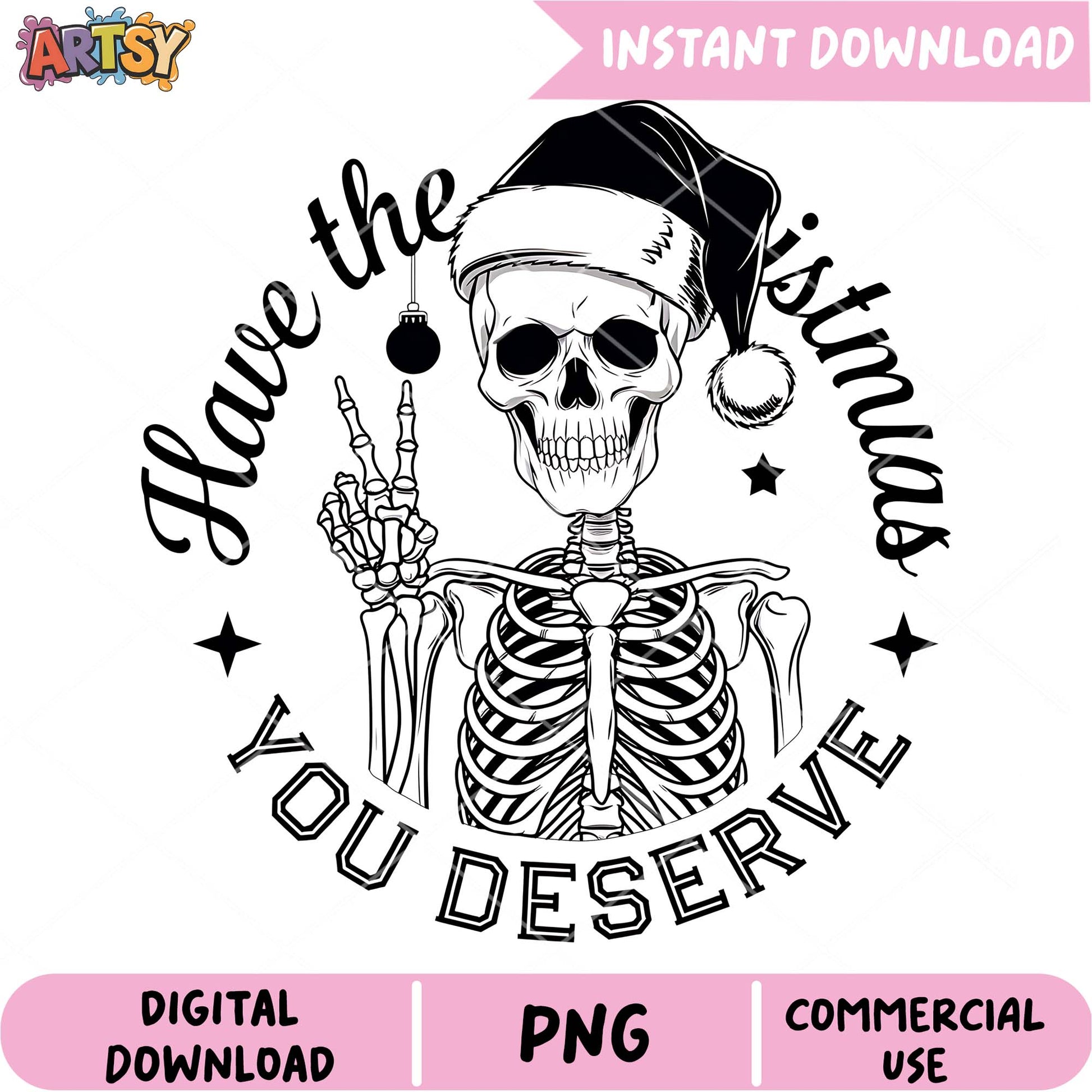 Skeleton Christmas PNG Design Instant Download