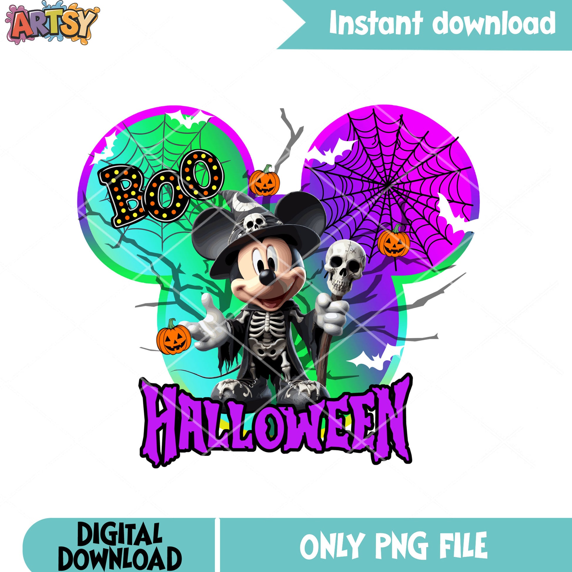 Skeleton Mickey mouse png, boo halloween 2 png, wizard costume png
