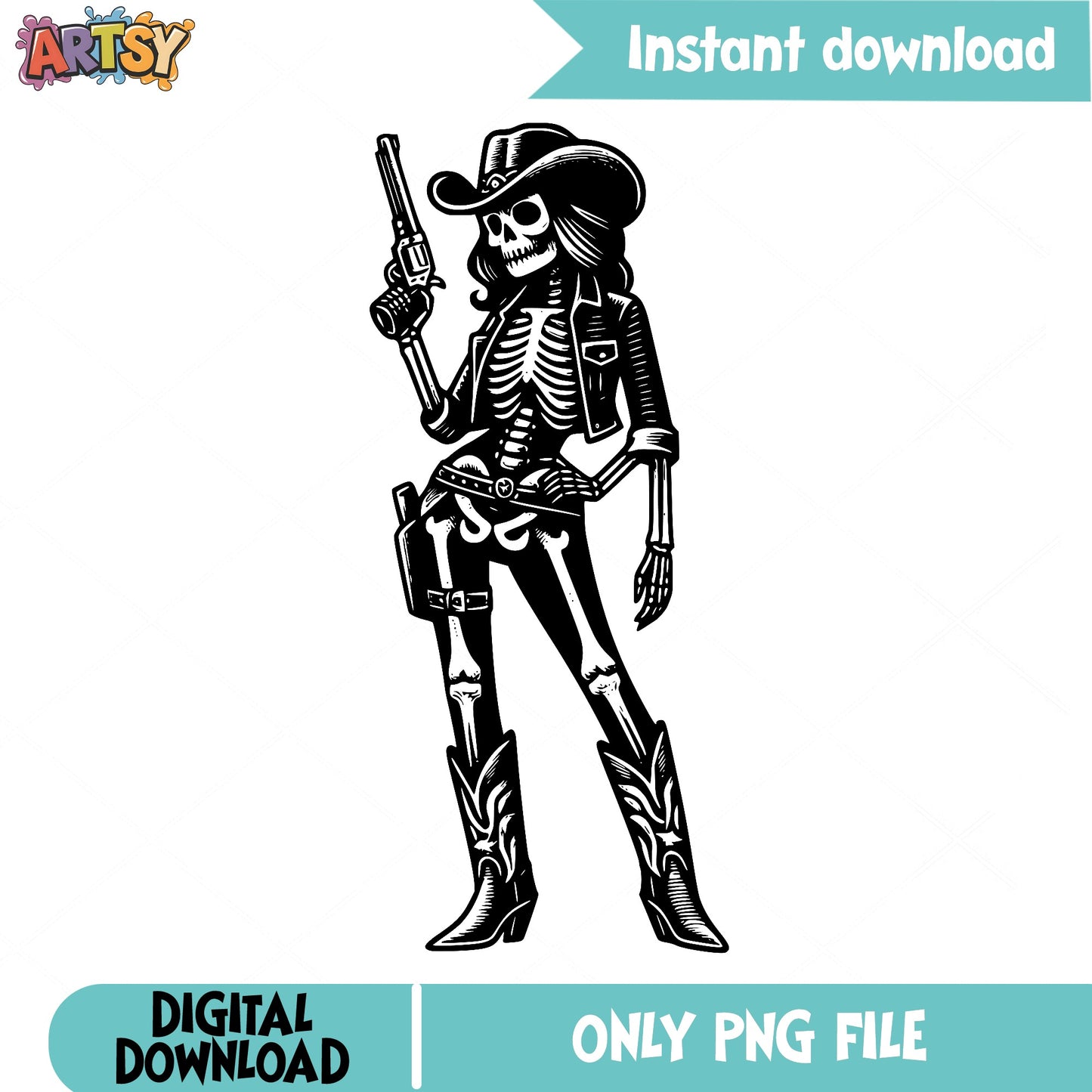 Skeleton Cowgirl PNG, Western Skull Cowboy Hat PNG, Halloween PNG