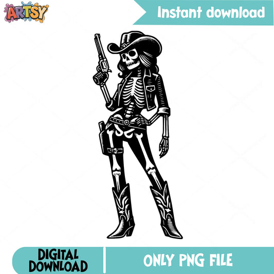 Skeleton Cowgirl PNG, Western Skull Cowboy Hat PNG, Halloween PNG