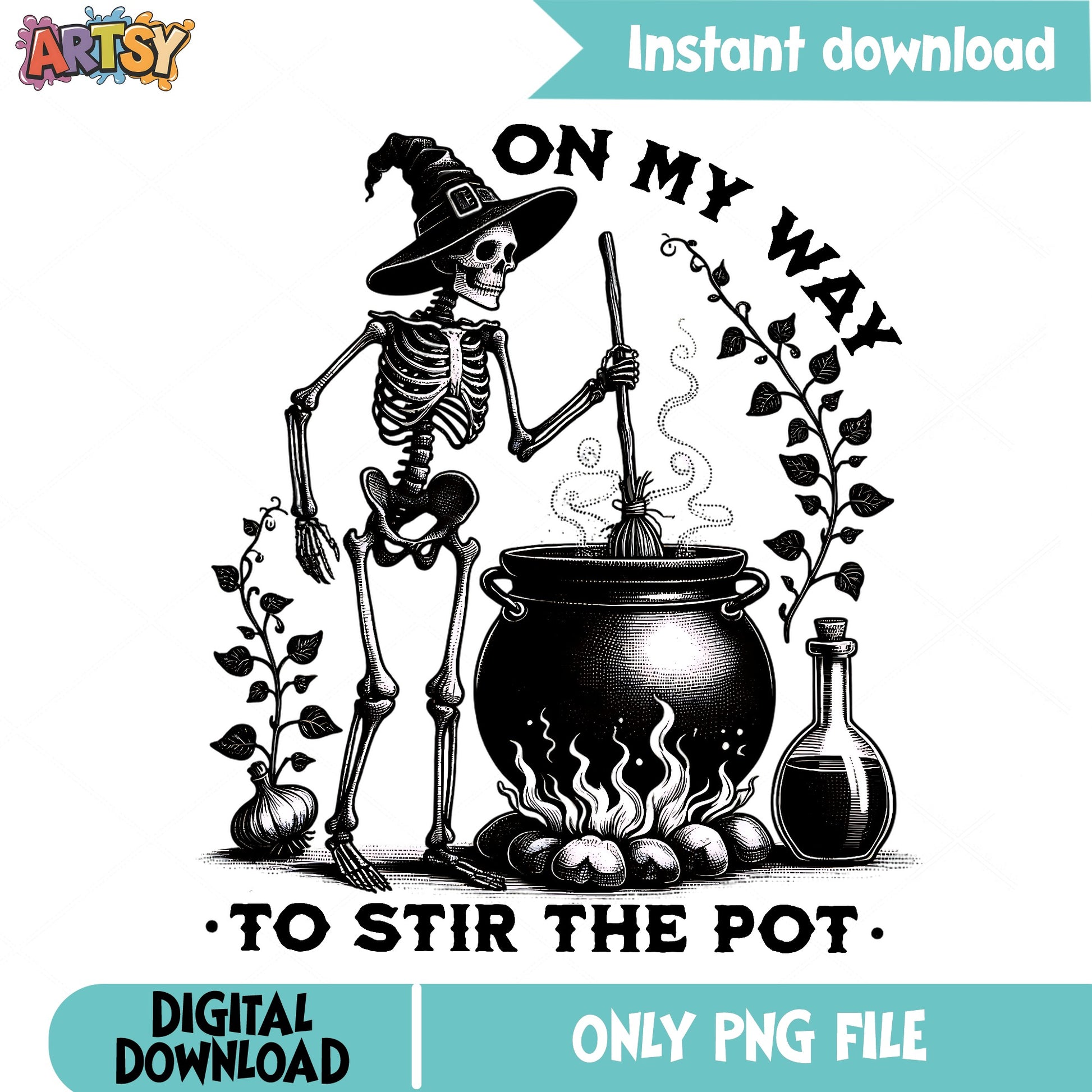 Skeleton Witch Stir The Pot PNG, Halloween PNG, Funny Halloween PNG